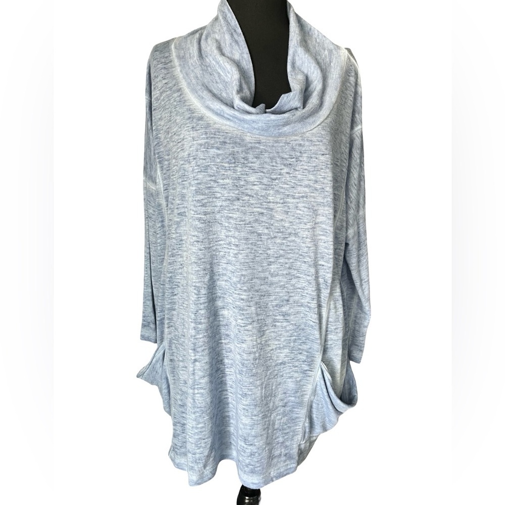 Umgee Soft Heather Blue Cowl Neck Top